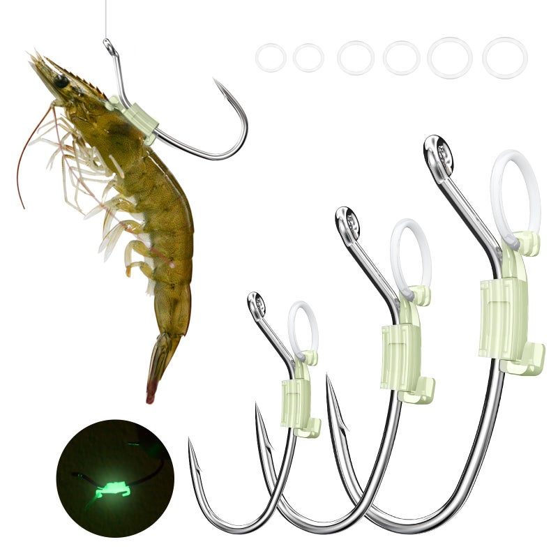 KANAMA Luminous Live Shrimp Hooks - Saltwater Corrosion Resistant Fishing Hooks, Ideal for Bass, Groupers, Pike & More, High Carbon Steel Strong Hooks with Barbed, All-in-One Set, 3 Pcs - Image 1